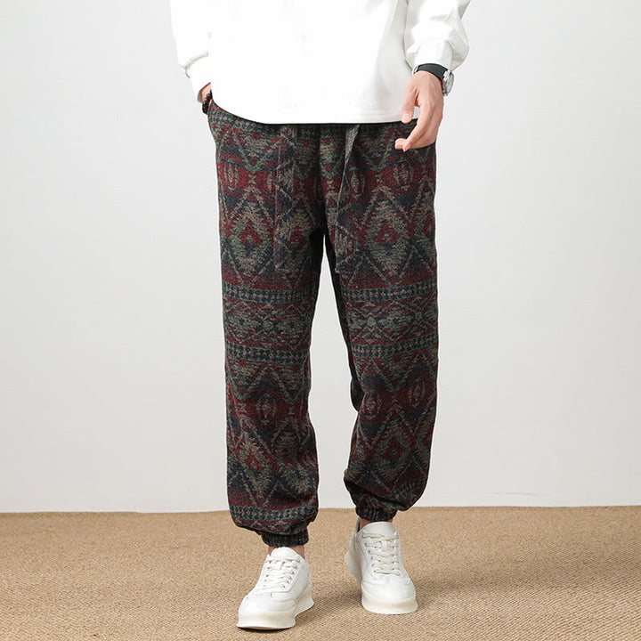 Buddha Stones Jacquard Strick Lässige Herrenhose aus Baumwolle mit Taschen