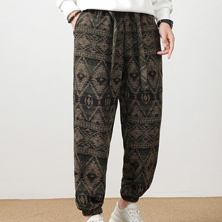 Buddha Stones Jacquard Strick Lässige Herrenhose aus Baumwolle mit Taschen