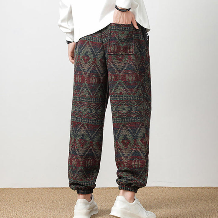 Buddha Stones Jacquard Strick Lässige Herrenhose aus Baumwolle mit Taschen