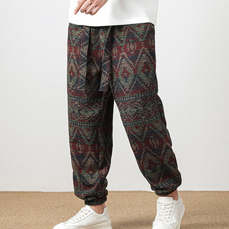 Buddha Stones Jacquard Strick Lässige Herrenhose aus Baumwolle mit Taschen