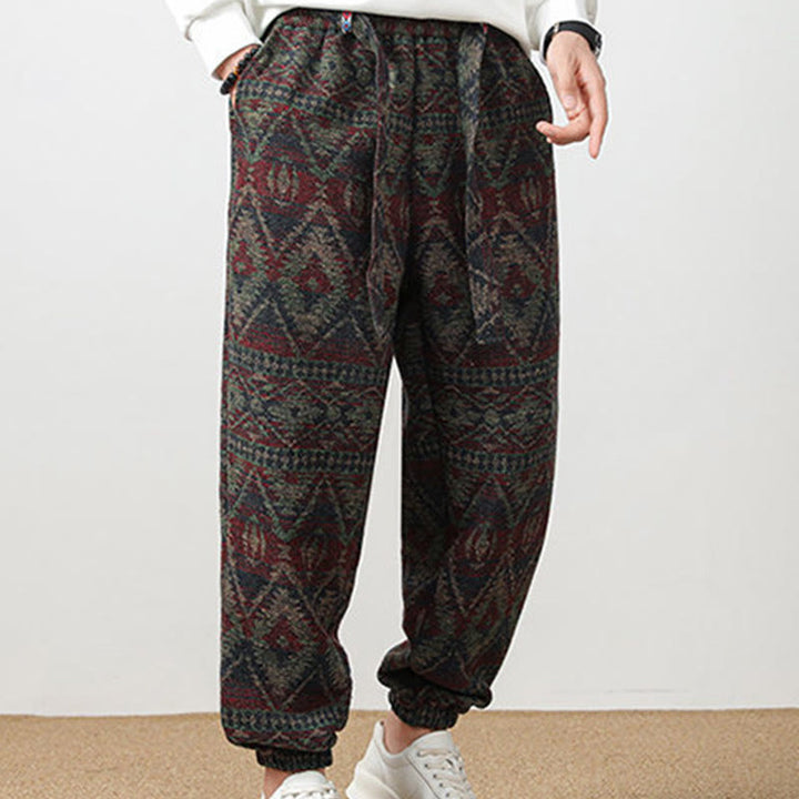 Buddha Stones Jacquard Strick Lässige Herrenhose aus Baumwolle mit Taschen