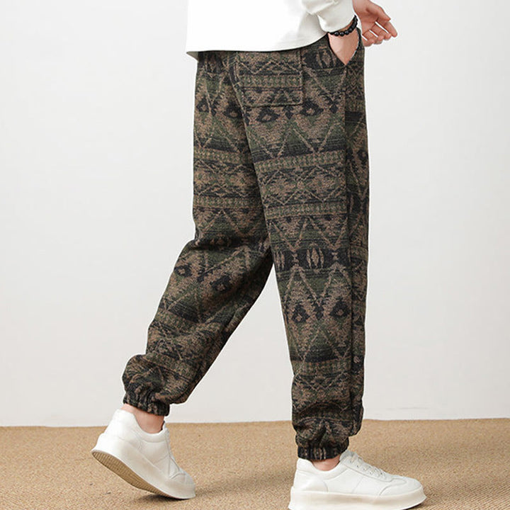 Buddha Stones Jacquard Strick Lässige Herrenhose aus Baumwolle mit Taschen