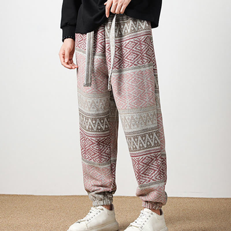 Buddha Stones Jacquard Strick Lässige Herrenhose aus Baumwolle mit Taschen