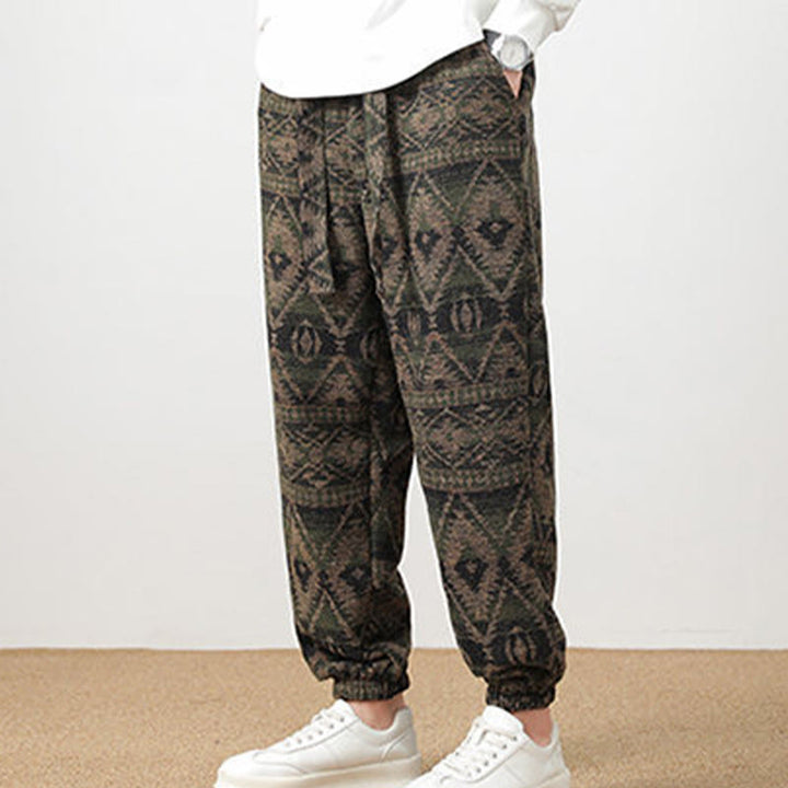 Buddha Stones Jacquard Strick Lässige Herrenhose aus Baumwolle mit Taschen