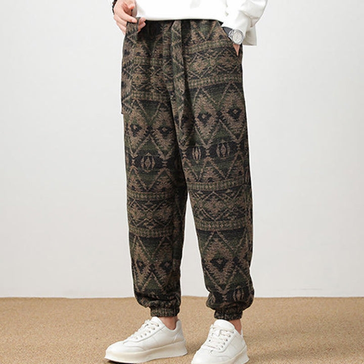 Buddha Stones Jacquard Strick Lässige Herrenhose aus Baumwolle mit Taschen