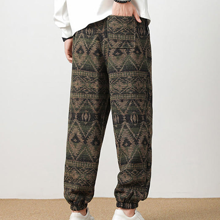 Buddha Stones Jacquard Strick Lässige Herrenhose aus Baumwolle mit Taschen