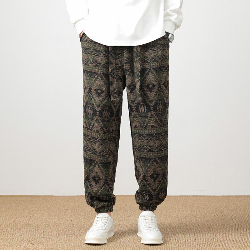 Buddha Stones Jacquard Strick Lässige Herrenhose aus Baumwolle mit Taschen