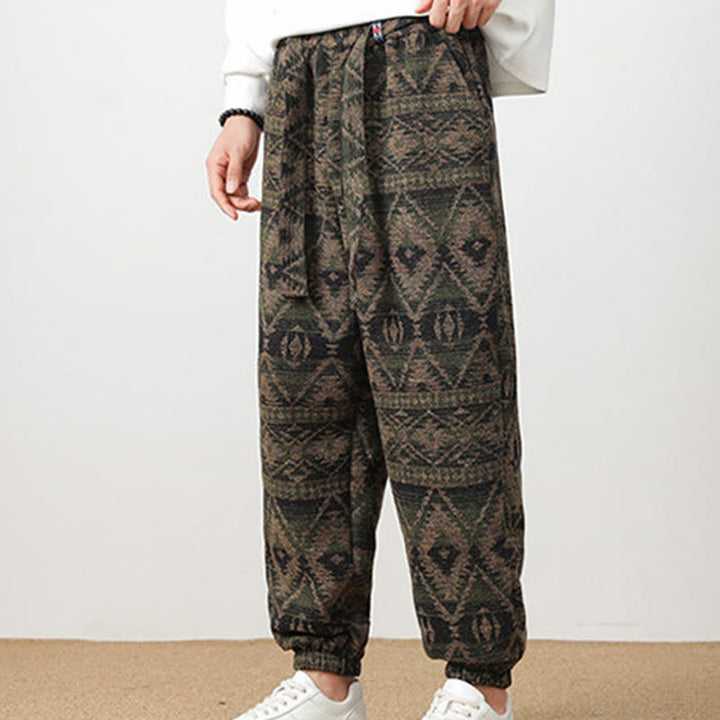 Buddha Stones Jacquard Strick Lässige Herrenhose aus Baumwolle mit Taschen