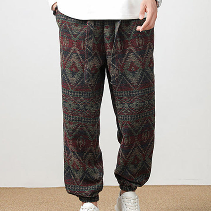 Buddha Stones Jacquard Strick Lässige Herrenhose aus Baumwolle mit Taschen