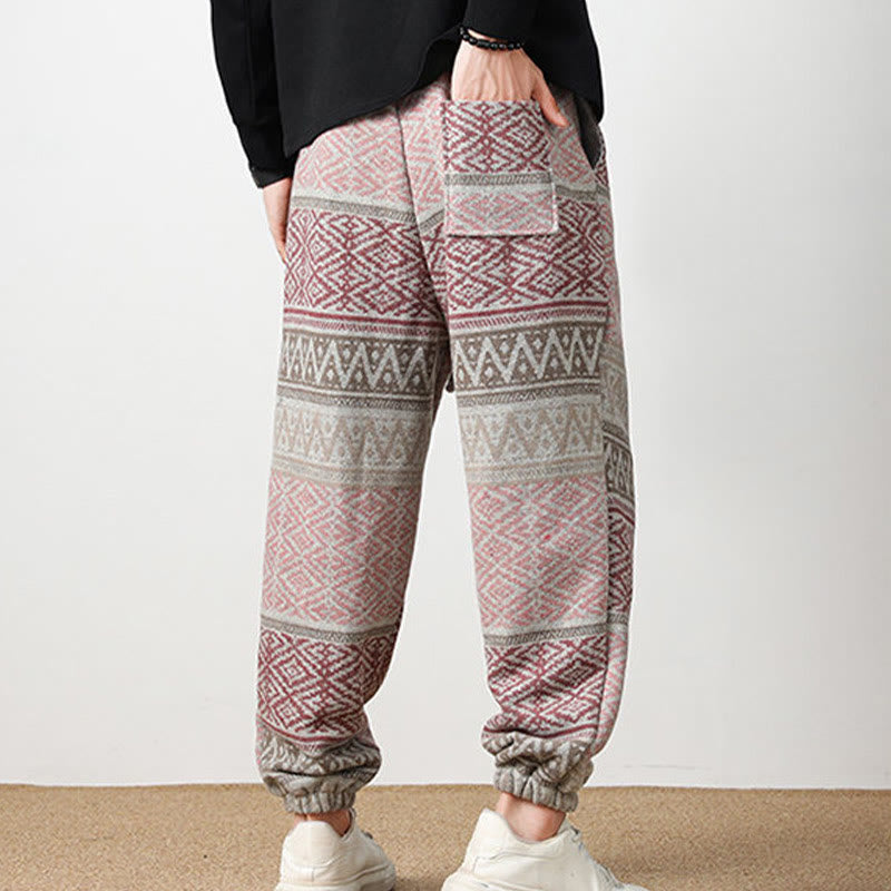 Buddha Stones Jacquard Strick Lässige Herrenhose aus Baumwolle mit Taschen