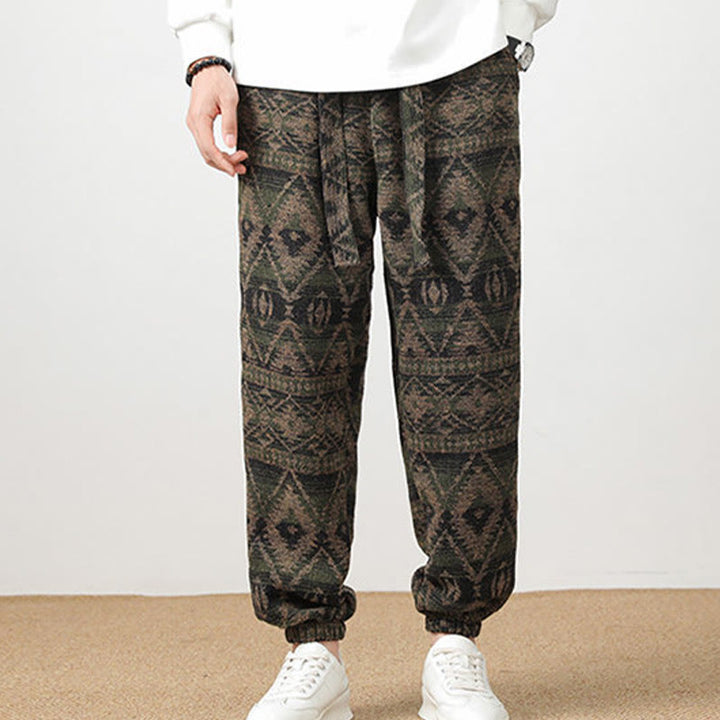 Buddha Stones Jacquard Strick Lässige Herrenhose aus Baumwolle mit Taschen