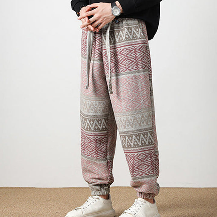 Buddha Stones Jacquard Strick Lässige Herrenhose aus Baumwolle mit Taschen