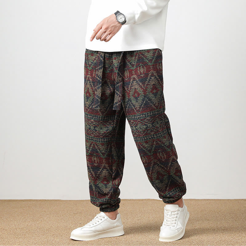 Buddha Stones Jacquard Strick Lässige Herrenhose aus Baumwolle mit Taschen