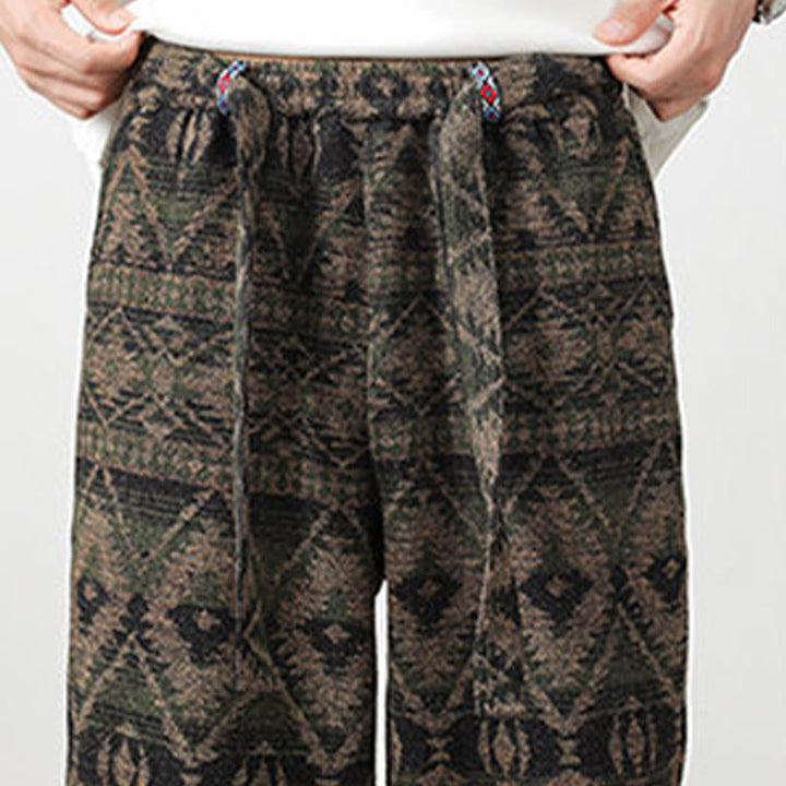 Buddha Stones Jacquard Strick Lässige Herrenhose aus Baumwolle mit Taschen