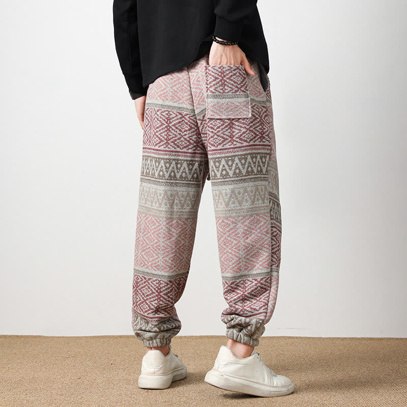 Buddha Stones Jacquard Strick Lässige Herrenhose aus Baumwolle mit Taschen