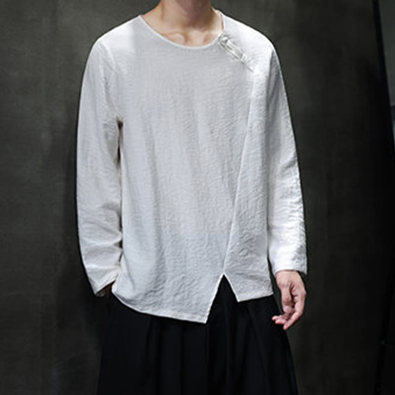 Buddha Stones, einfarbiges, lockeres Herrenhemd mit langen Ärmeln und Rundhalsausschnitt - image 8