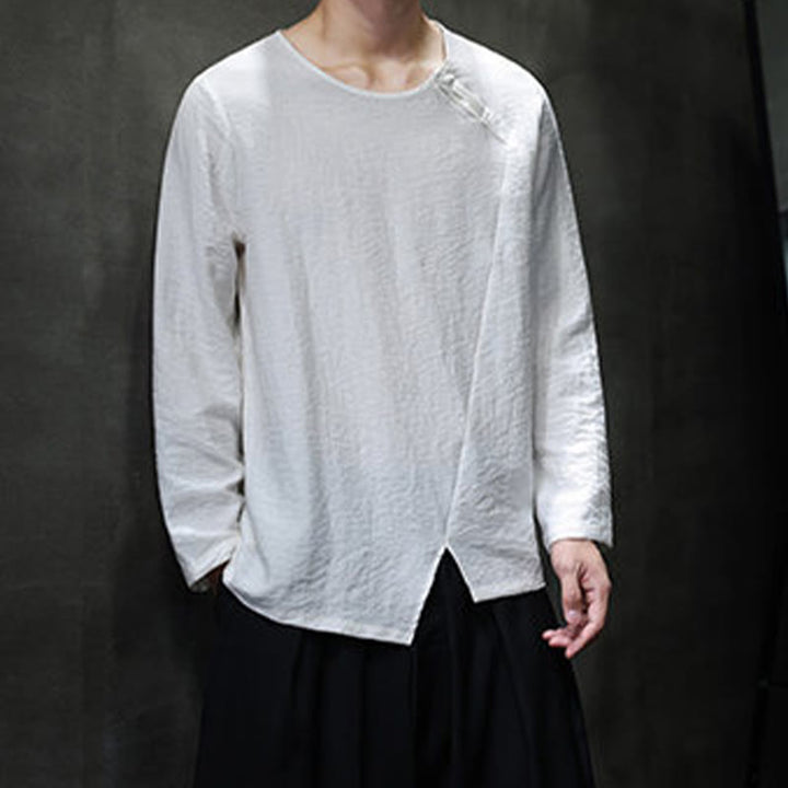 Buddha Stones, einfarbiges, lockeres Herrenhemd mit langen Ärmeln und Rundhalsausschnitt - image 8