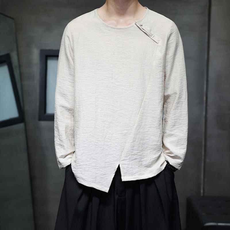 Buddha Stones Einfarbige, lockere Langarm-Herrenhemden aus Baumwolle mit Rundhalsausschnitt - image 20