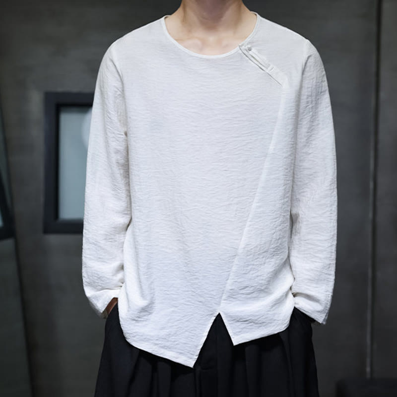 Buddha Stones, einfarbiges, lockeres Herrenhemd mit langen Ärmeln und Rundhalsausschnitt - image 4