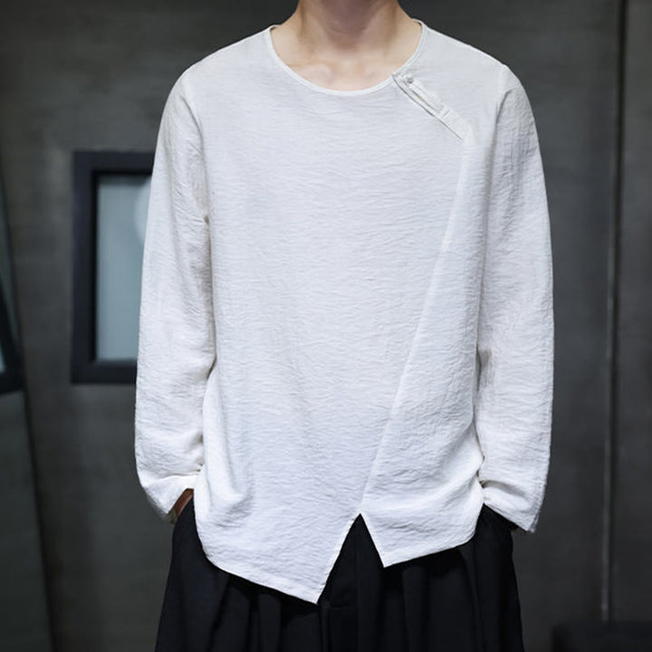 Buddha Stones, einfarbiges, lockeres Herrenhemd mit langen Ärmeln und Rundhalsausschnitt - image 4