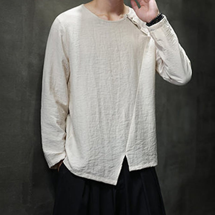 Buddha Stones, einfarbiges, lockeres Herrenhemd mit langen Ärmeln und Rundhalsausschnitt - image 18