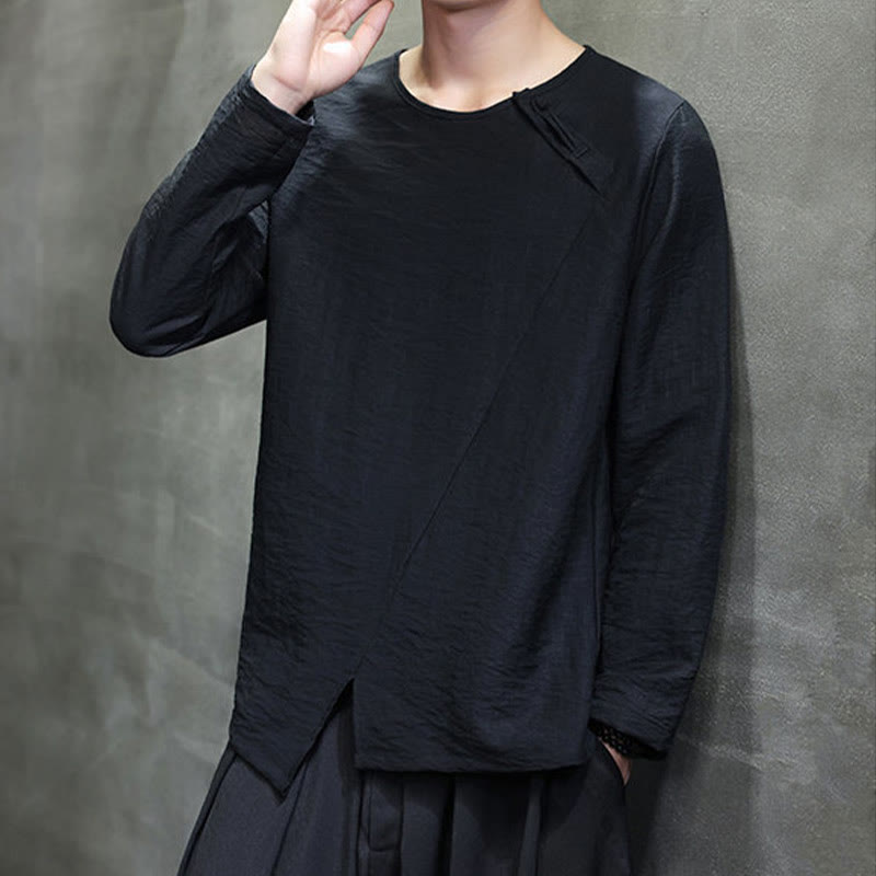 Buddha Stones, einfarbiges, lockeres Herrenhemd mit langen Ärmeln und Rundhalsausschnitt - image 33