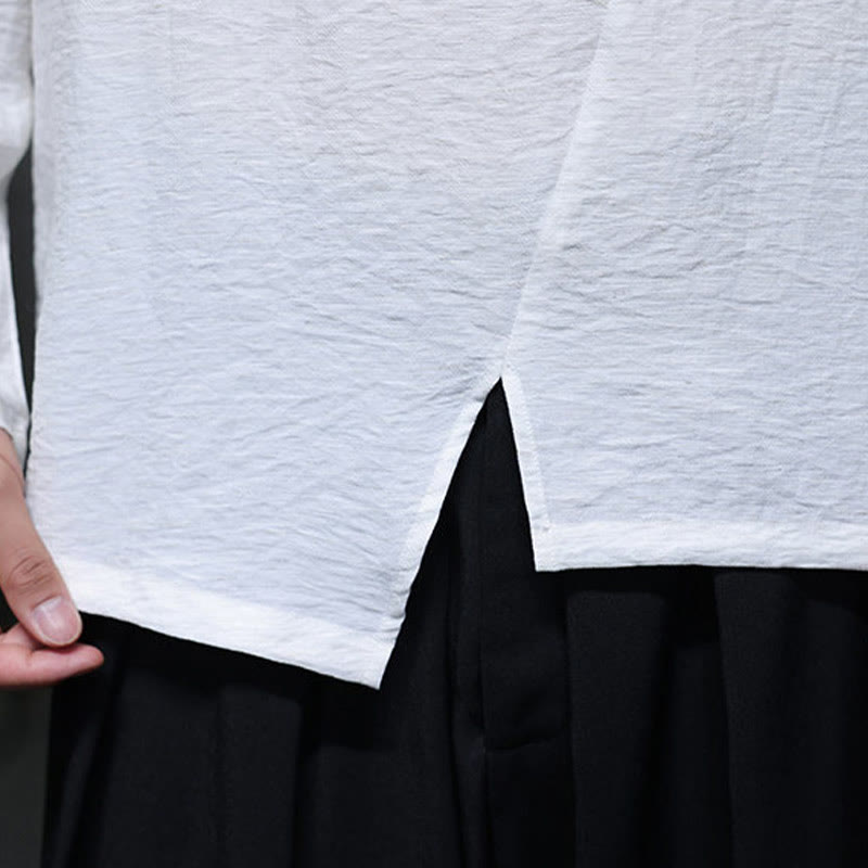 Buddha Stones Einfarbige, lockere Langarm-Herrenhemden aus Baumwolle mit Rundhalsausschnitt - image 14