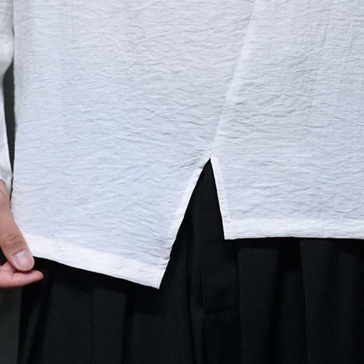 Buddha Stones Einfarbige, lockere Langarm-Herrenhemden aus Baumwolle mit Rundhalsausschnitt - image 14