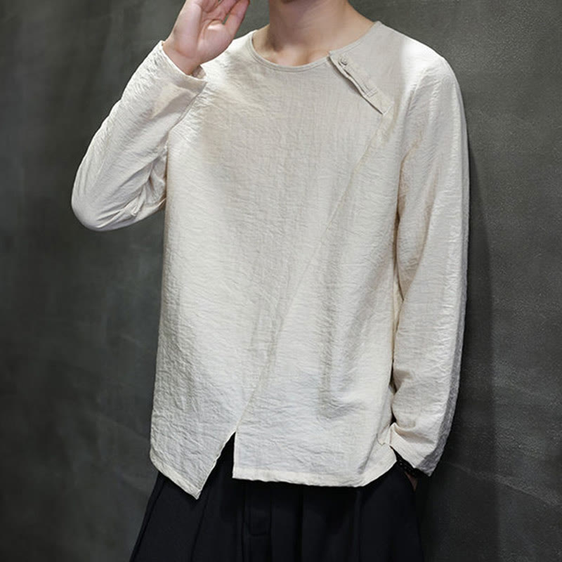 Buddha Stones, einfarbiges, lockeres Herrenhemd mit langen Ärmeln und Rundhalsausschnitt - image 19