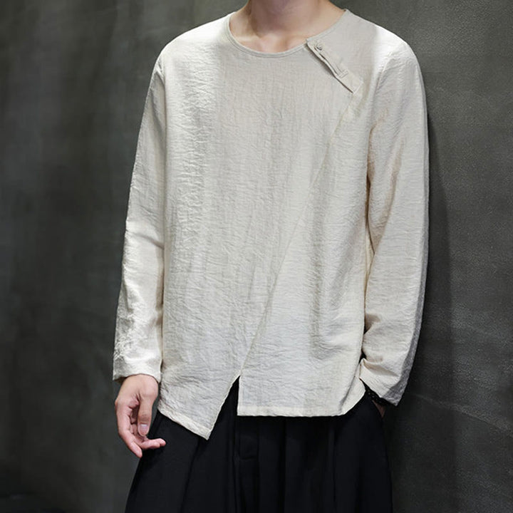 Buddha Stones, einfarbiges, lockeres Herrenhemd mit langen Ärmeln und Rundhalsausschnitt - image 17