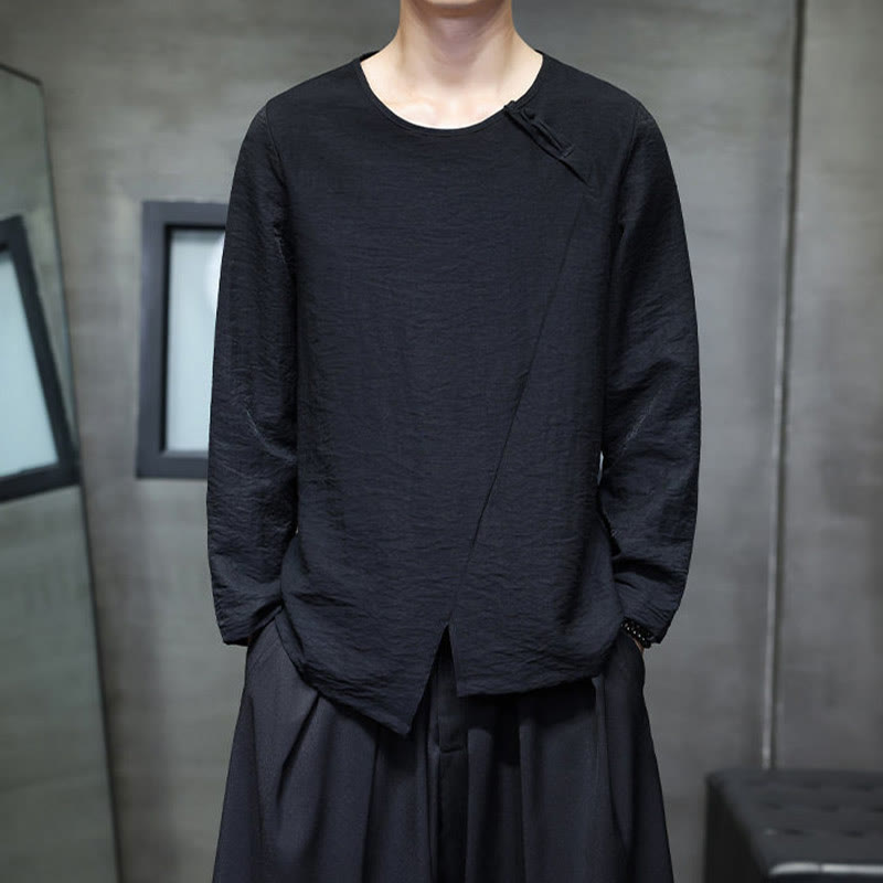 Buddha Stones, einfarbiges, lockeres Herrenhemd mit langen Ärmeln und Rundhalsausschnitt - Schwarz - US/ UK/AU44, EU54 (5XL) - image 24