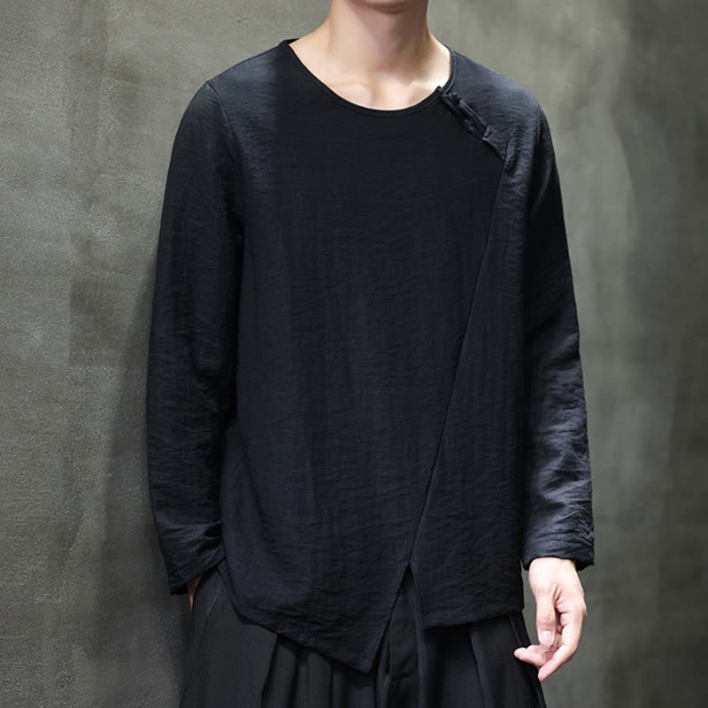 Buddha Stones, einfarbiges, lockeres Herrenhemd mit langen Ärmeln und Rundhalsausschnitt - image 31