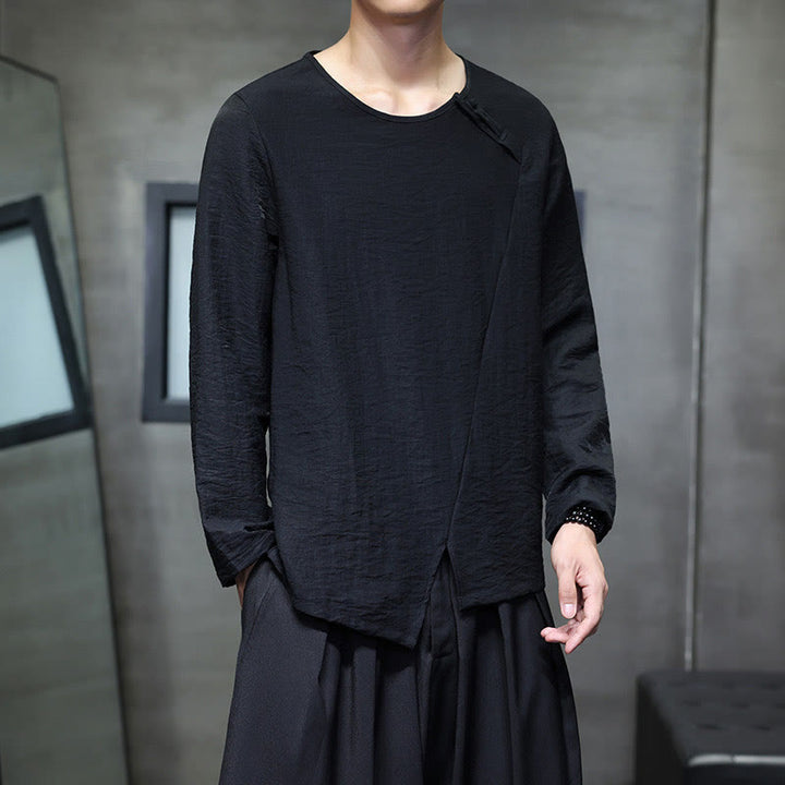 Buddha Stones Einfarbige, lockere Langarm-Herrenhemden aus Baumwolle mit Rundhalsausschnitt - image 27