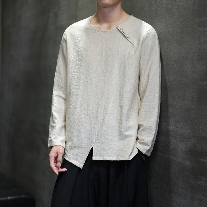 Buddha Stones, einfarbiges, lockeres Herrenhemd mit langen Ärmeln und Rundhalsausschnitt - image 22