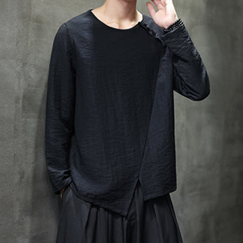 Buddha Stones, einfarbiges, lockeres Herrenhemd mit langen Ärmeln und Rundhalsausschnitt - image 32