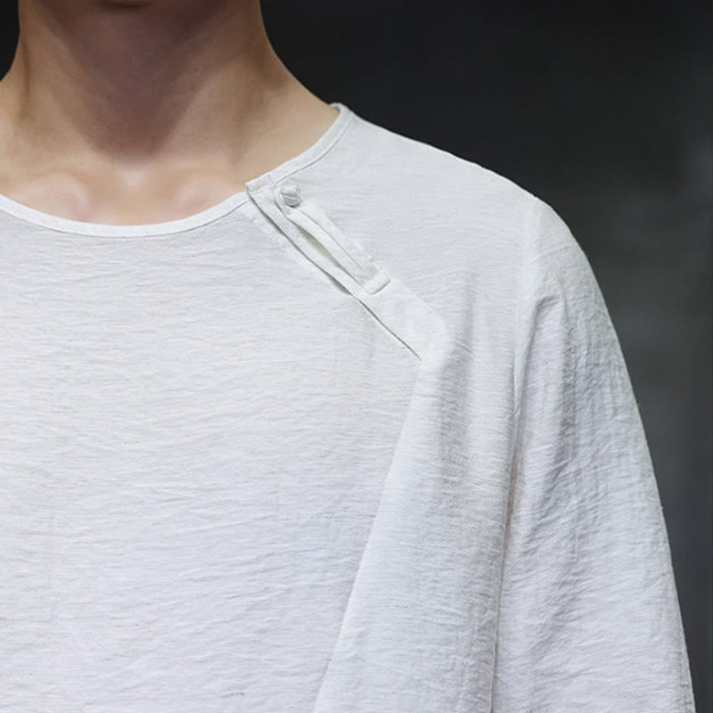 Buddha Stones, einfarbiges, lockeres Herrenhemd mit langen Ärmeln und Rundhalsausschnitt - image 12