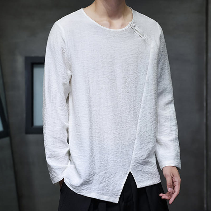 Buddha Stones, einfarbiges, lockeres Herrenhemd mit langen Ärmeln und Rundhalsausschnitt - image 5