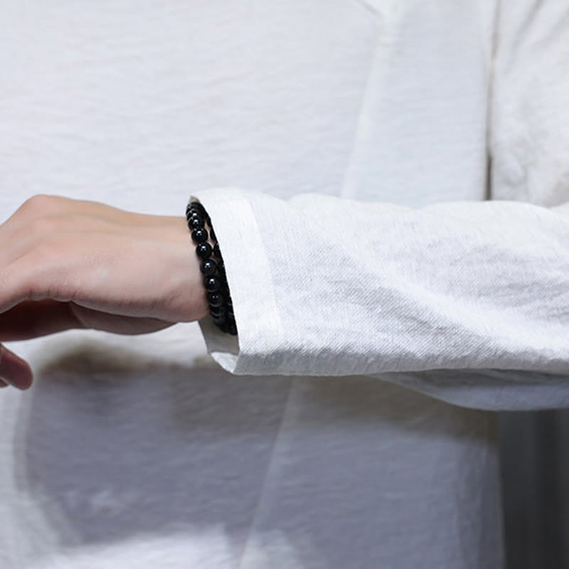 Buddha Stones Einfarbige, lockere Langarm-Herrenhemden aus Baumwolle mit Rundhalsausschnitt - image 11