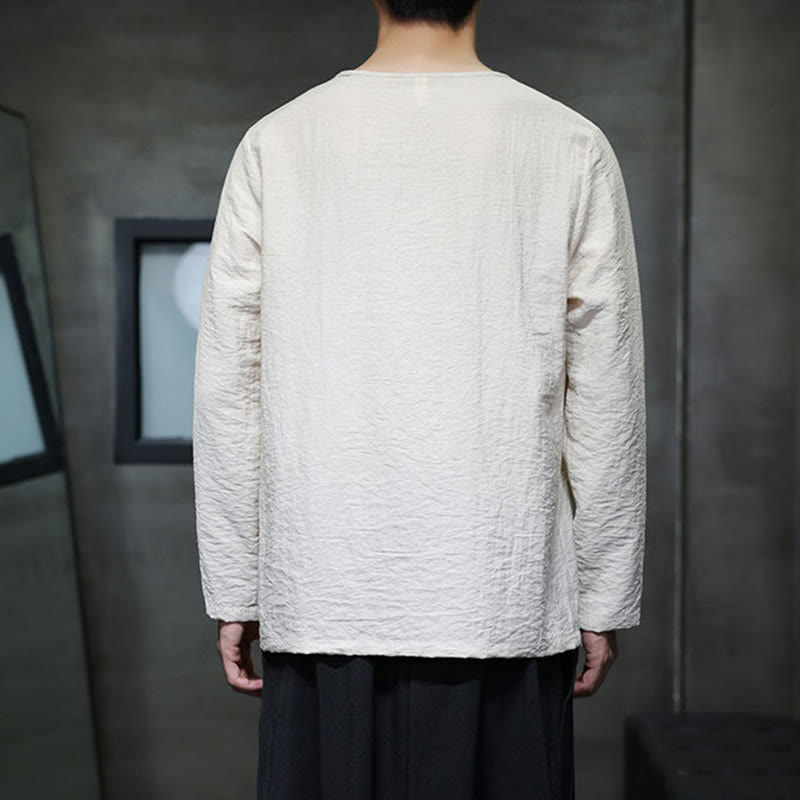 Buddha Stones, einfarbiges, lockeres Herrenhemd mit langen Ärmeln und Rundhalsausschnitt - image 16