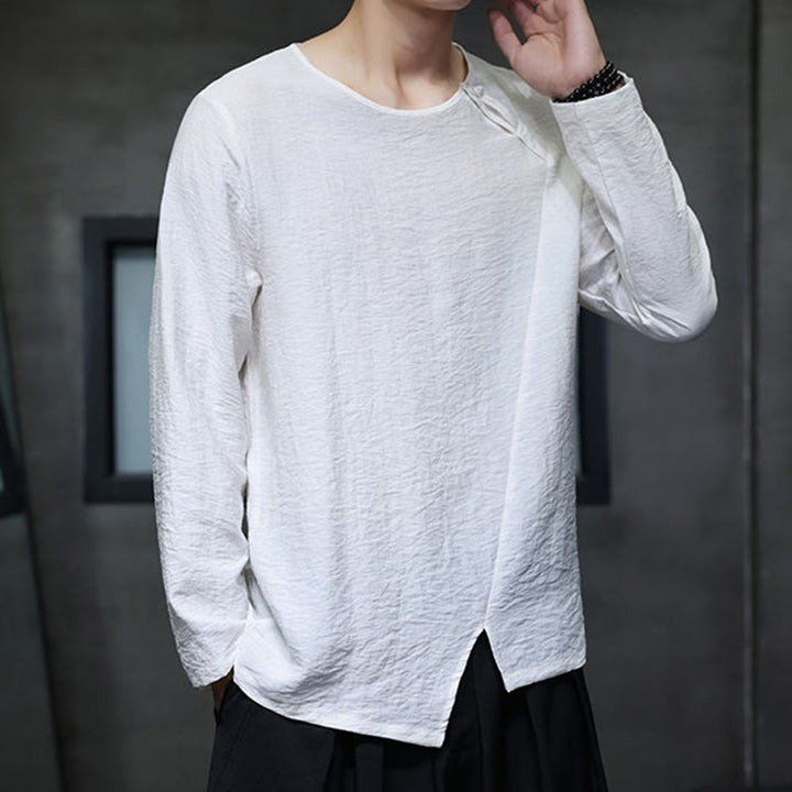 Buddha Stones, einfarbiges, lockeres Herrenhemd mit langen Ärmeln und Rundhalsausschnitt - image 6