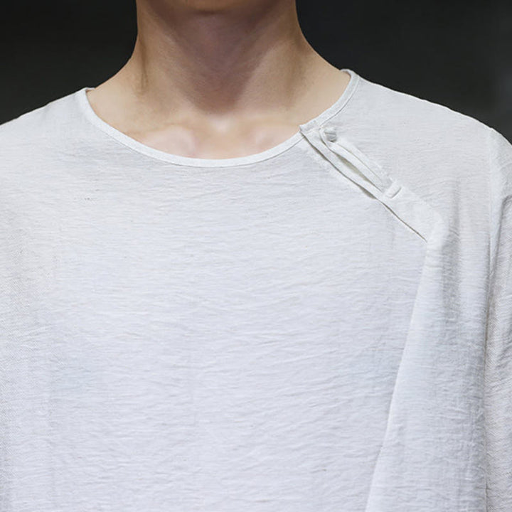 Buddha Stones, einfarbiges, lockeres Herrenhemd mit langen Ärmeln und Rundhalsausschnitt - image 13