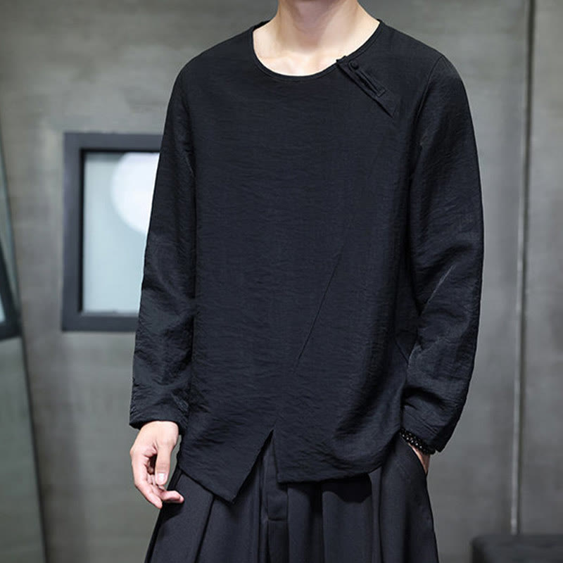 Buddha Stones, einfarbiges, lockeres Herrenhemd mit langen Ärmeln und Rundhalsausschnitt - image 29