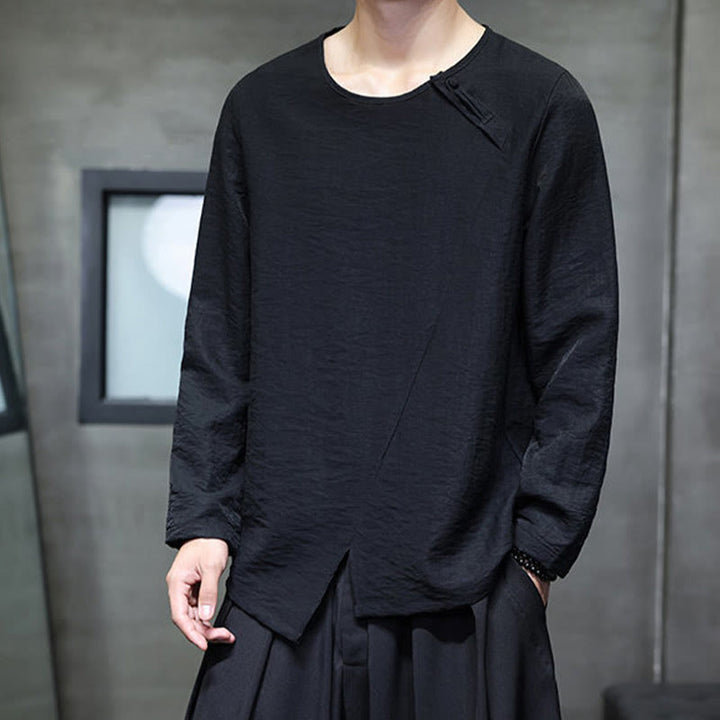 Buddha Stones, einfarbiges, lockeres Herrenhemd mit langen Ärmeln und Rundhalsausschnitt - image 29