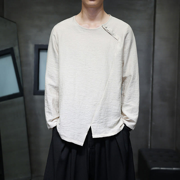 Buddha Stones Einfarbige, lockere Langarm-Herrenhemden aus Baumwolle mit Rundhalsausschnitt - Zitronen-Chiffon - US/ UK/AU46, EU56 (5XL) - image 15