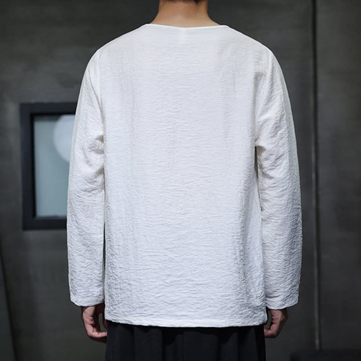 Buddha Stones, einfarbiges, lockeres Herrenhemd mit langen Ärmeln und Rundhalsausschnitt - image 2