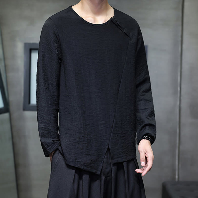 Buddha Stones, einfarbiges, lockeres Herrenhemd mit langen Ärmeln und Rundhalsausschnitt - image 25