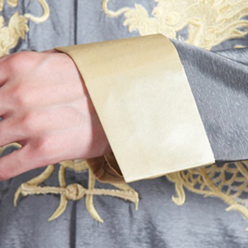 Buddha Stones, Drachenstickerei, gedrehte Ärmel, lässige Froschknopf-Polyesterfaser, Herrenjacke, Hemd, Hose, Kleidung - image 8