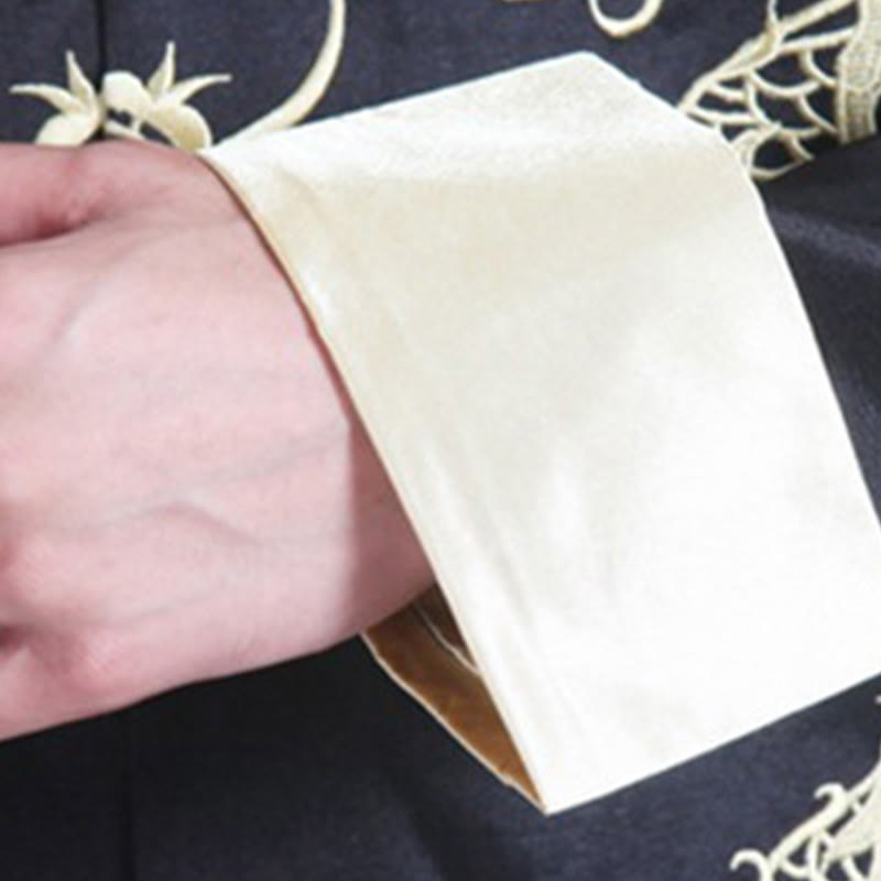 Buddha Stones, Drachenstickerei, gedrehte Ärmel, lässige Froschknopf-Polyesterfaser, Herrenjacke, Hemd, Hose, Kleidung - image 17