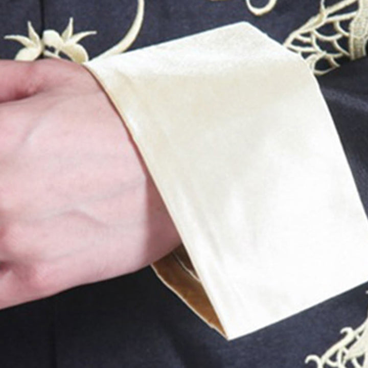 Buddha Stones, Drachenstickerei, gedrehte Ärmel, lässige Froschknopf-Polyesterfaser, Herrenjacke, Hemd, Hose, Kleidung - image 17