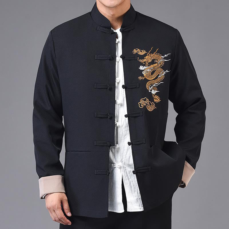 Buddha Stones, Drachen-Stickerei, Frosch-Knopf, Polyester, Herrenjacke, Hemd, Kleidung mit Taschen - image 1